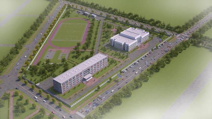 develop masterplan layout for sport facility,multipurpose sport center 3d render