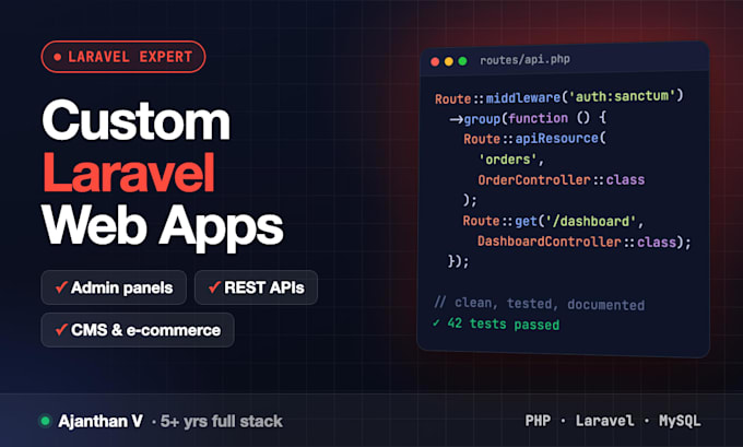 develop a custom laravel web application, admin panel or rest API