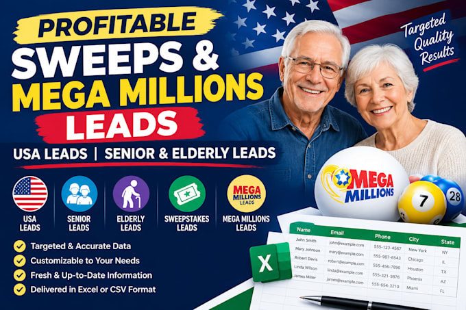 offer profitable sweeps mega millions leads, USA leads senior elderly leads