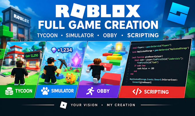 do roblox full game creation, tycoon, simulator, orbby and scripting