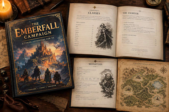 design ttrpg game book, rpg rulebook and pdf layout