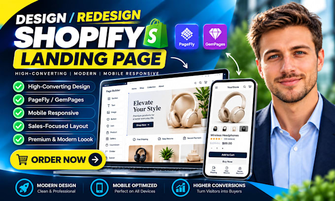 design shopify landing page or product page using pagefly gempages