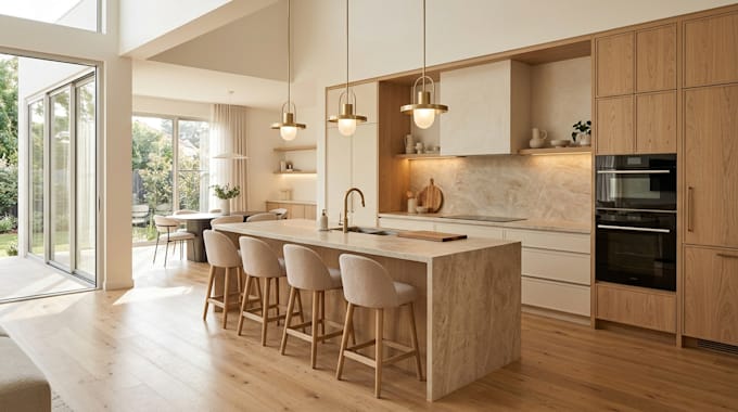 design 2d interior layout and 3d kitchen, bathroom and bedroom renderings