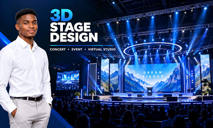 design 3d stage, concert, event, exhibition and virtual studio