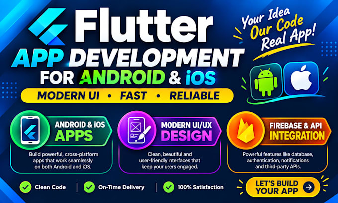 develop a flutter app for android and ios with modern UI
