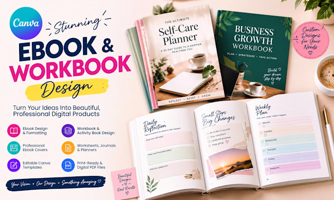design the most pretty canva ebook and workbook