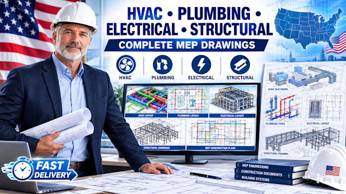 create hvac ductwork, plumbing, electrical, mep and structural plans in tx fl ca