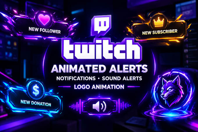 setup twitch animated alerts, notifications, sound alerts and logo animation
