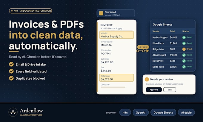 build n8n ai automation for invoice and PDF data extraction