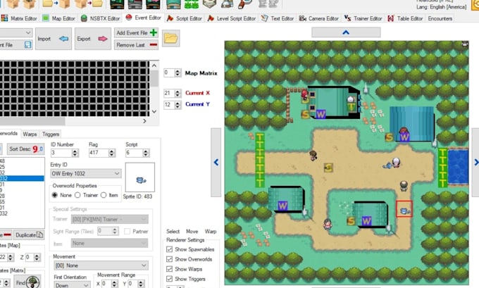 create, import, replace, edit character sprite, tileset, map in pokemon rom hack