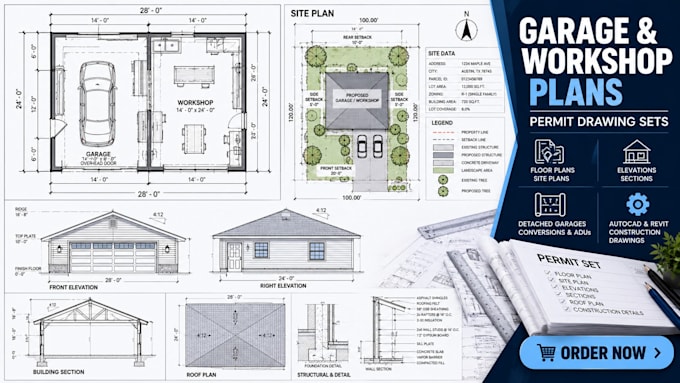 draw detached garage plans and workshop permit drawings