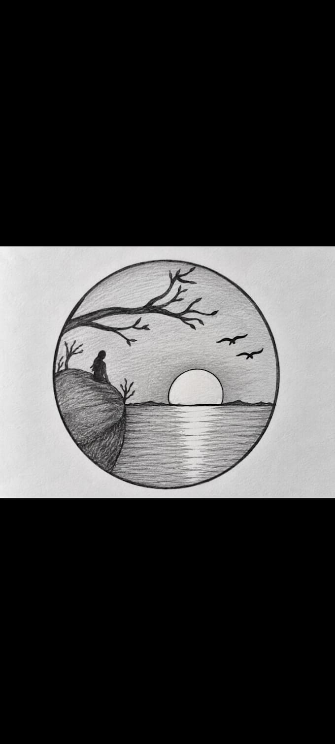 draw minimal one colour sunset illustration