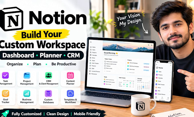 create a professional notion workspace, dashboard  and CRM