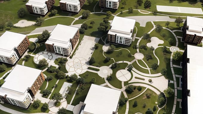 do 3d landscape apartment complex design with 3d rendering