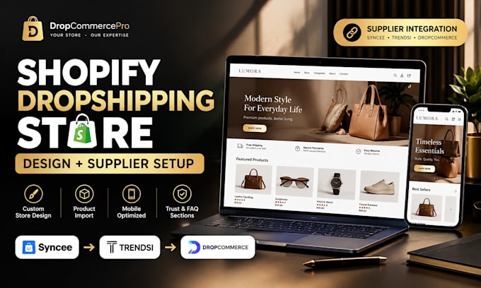 build shopify dropshipping store with syncee dropcommerce modalyst and trendsi