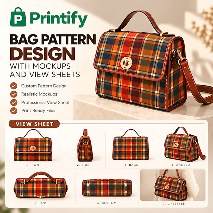 design printify bag patterns with mockups and view sheets