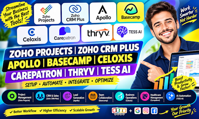 zoho projects zoho CRM plus apollo basecamp celoxis carepatron thryv tess ai
