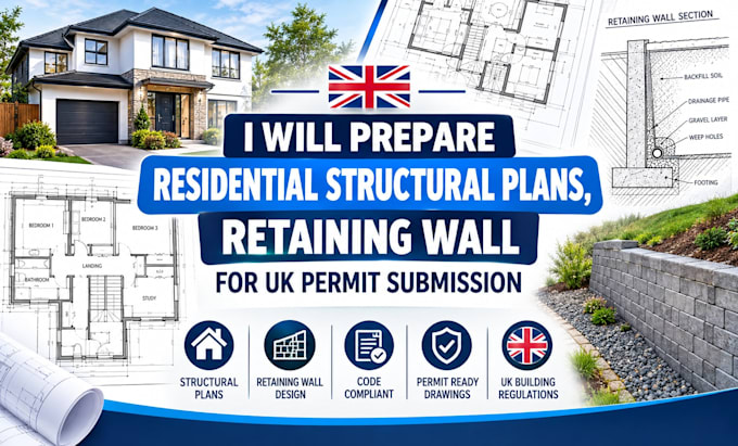 prepare residential structural plans, retaining wall for UK permit submission