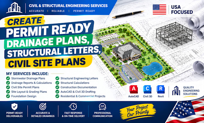 create permit ready drainage plans, structural letters, site plans for texas fl