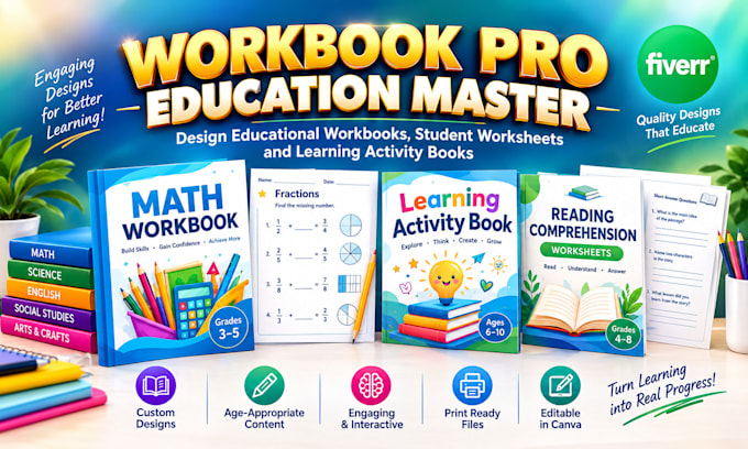 design educational workbooks, student worksheets and learning activity books
