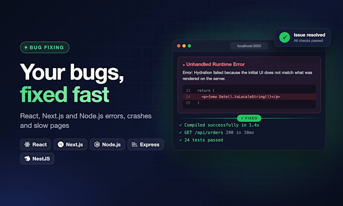 fix bugs and errors in your react nextjs nodejs or javascript app