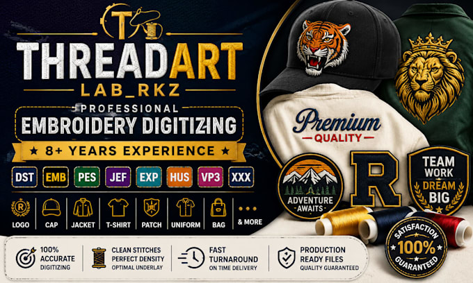 do manual embroidery digitizing for logo in dst, pes, jef