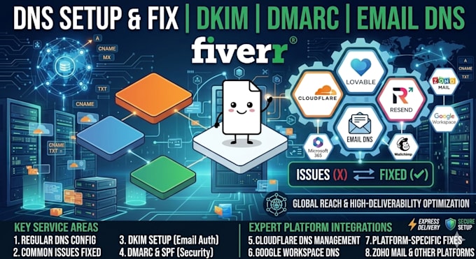help with your domain dns, dkim in cloudflare, lovable and email
