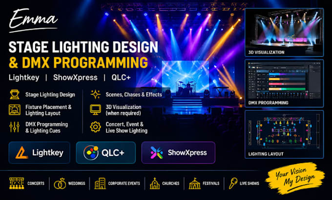 create stage lighting design and program dmx lighting lightkey showxpress qlc