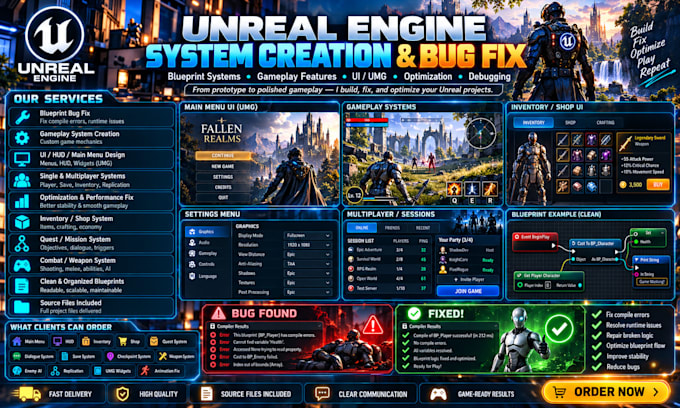 create unreal engine 5 blueprint systems and fix bugs
