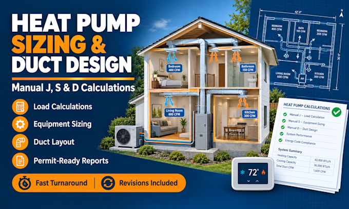 do heat pump sizing, duct design with manual j, s , d calculations