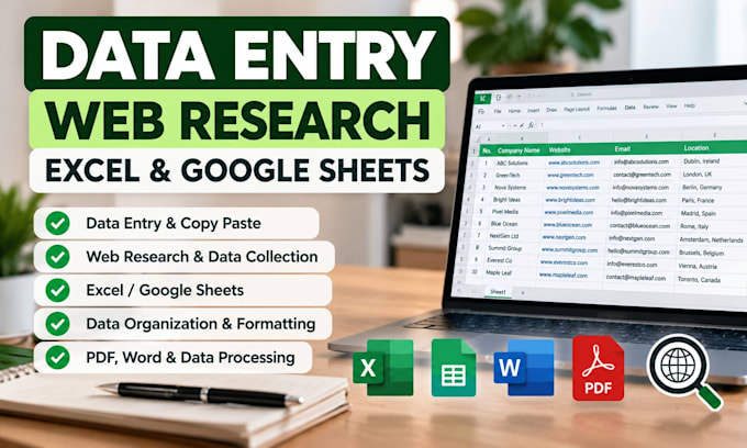 accurate data entry, web research, and excel tasks