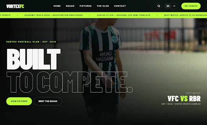 create a modern and responsive sports club website