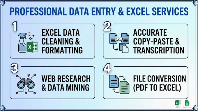 do fast data entry, excel data cleaning, and copy paste