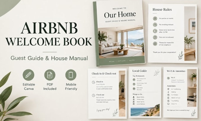 design an airbnb welcome book guest guide in canva