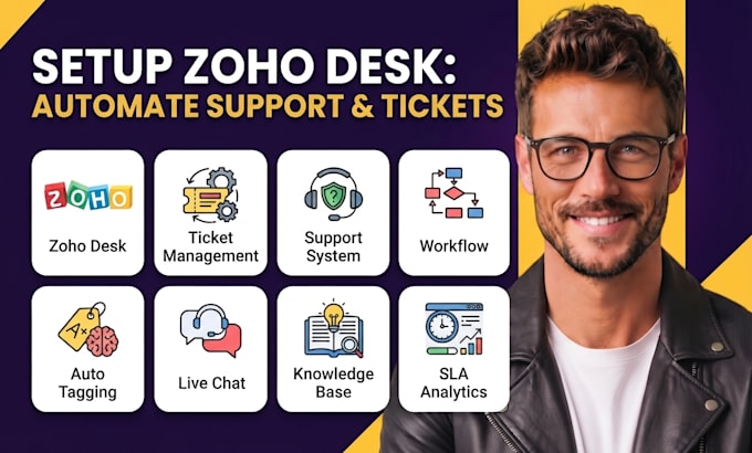 setup zoho desk ticket management system support workflow auto tagging live chat