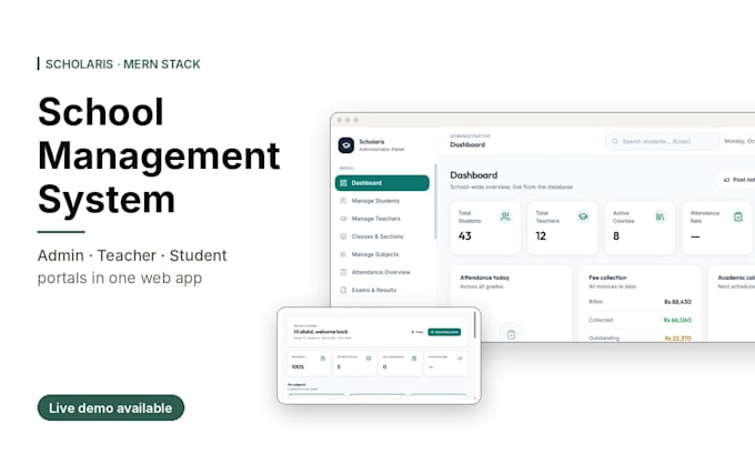 build a school management system or lms website with mern stack