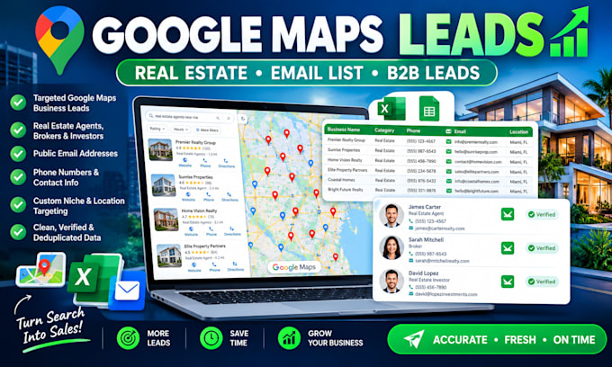 automate, scrape google map lead generation, real estate leads, email lead list