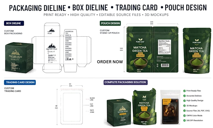 create product packaging design dieline trading card  design pouch design