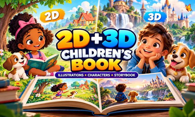 create 2d and 3d children book illustrations for your story