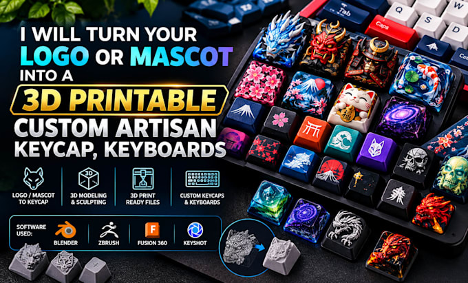 turn your logo or mascot into a 3d printable custom artisan keycap, keyboards