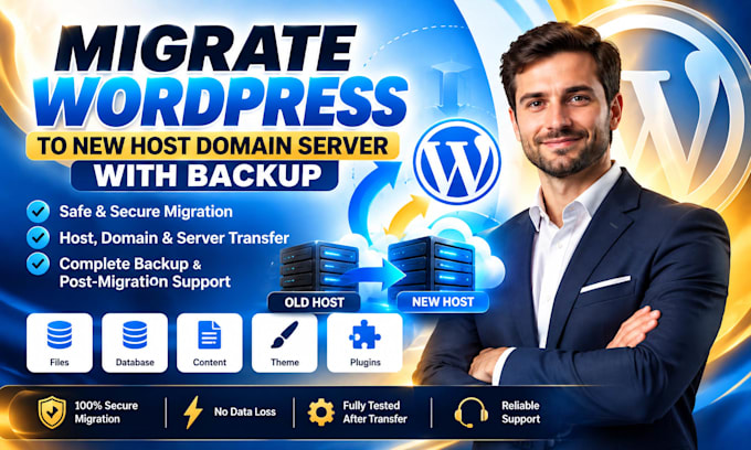 migrate wordpress website to new host domain server with backup