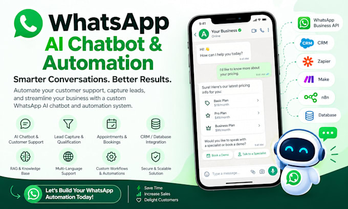 whatsapp automation, chatbot and ai workflow for business