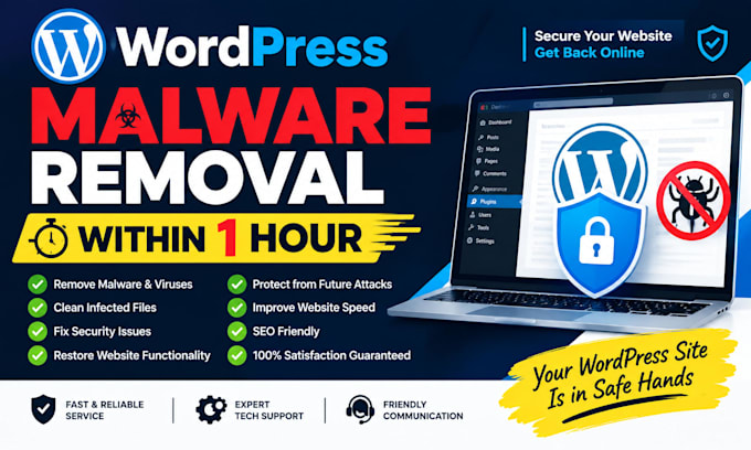 remove wordpress malware and fix hacked website within 1 hour