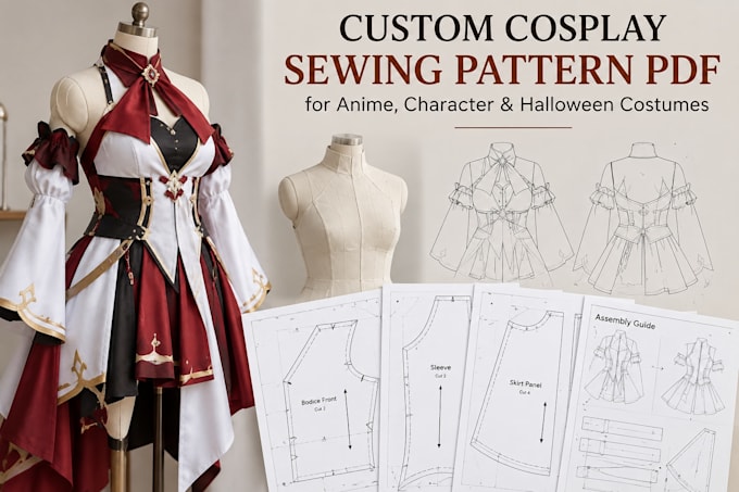 do custom cosplay sewing pattern pdf for anime, character and halloween costumes