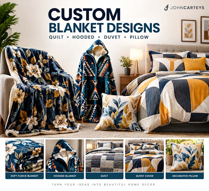 create premium custom blanket, quilt, hooded blanket and bedding designs