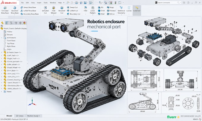 do 3d printable robot chassis cad, robotics enclosure mechanical part solidworks