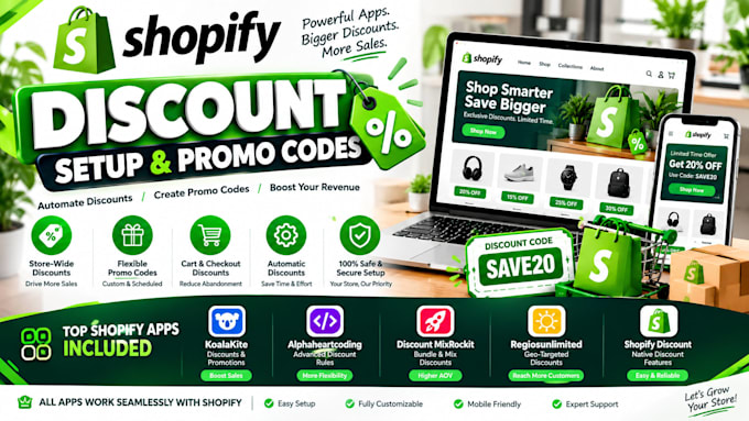 setup shopify discoungt discounty smart koala kite alpha heartcoding discount