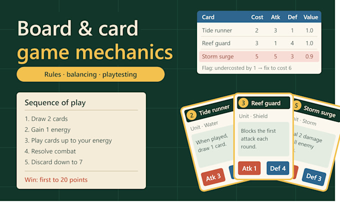 design board game mechanics, card game mechanics, rules and balancing
