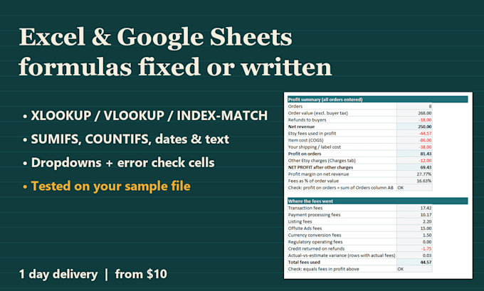 fix or write excel and google sheets formulas