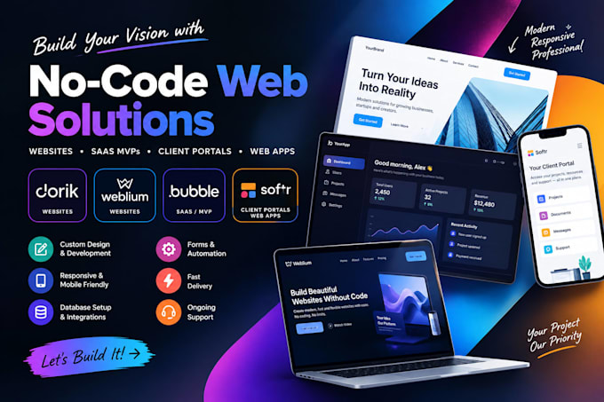 build dorik weblium bubble saas softr web app development